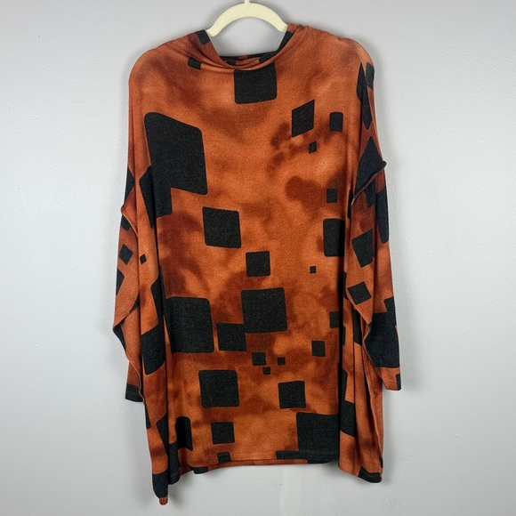 Ozai N Ku Bold Orange and Black Oversized Squared Patterned Tunic Top Size XL - Picture 2 of 10